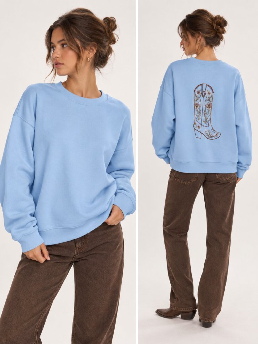 NWT Wild Fable Light Blue Cowboy Boot Embroidered Sweatshirt XS Western Cowgirl